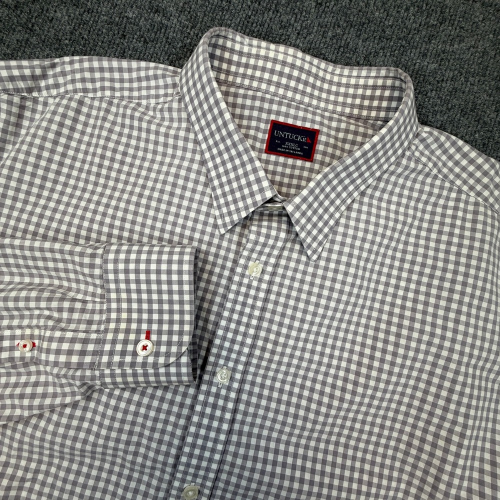 UNTUCKit‎ DUNN Shirt Mens XXXLC Grey Gingham Check Long Sleeve Cotton Big & Tall